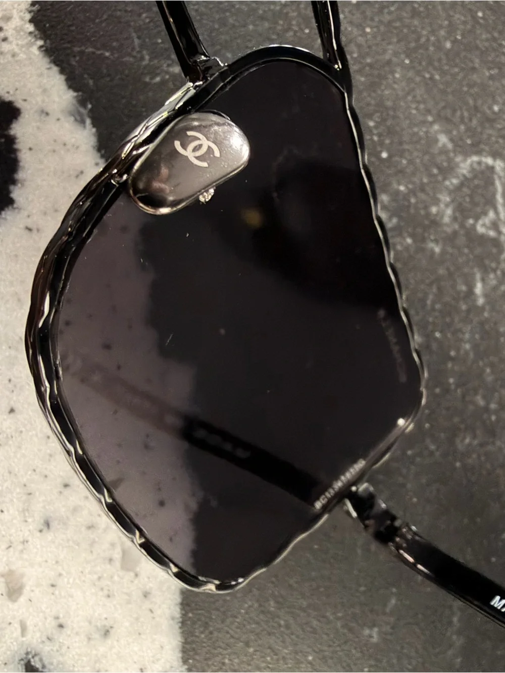 CHANEL Black and Silver Square Aviator Sunglasses